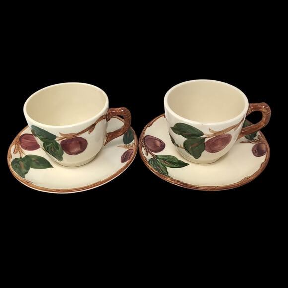 2 Sets Franciscan Apple Cups Saucers 1940s Hand Decorated in California USA READ - Picture 1 of 16